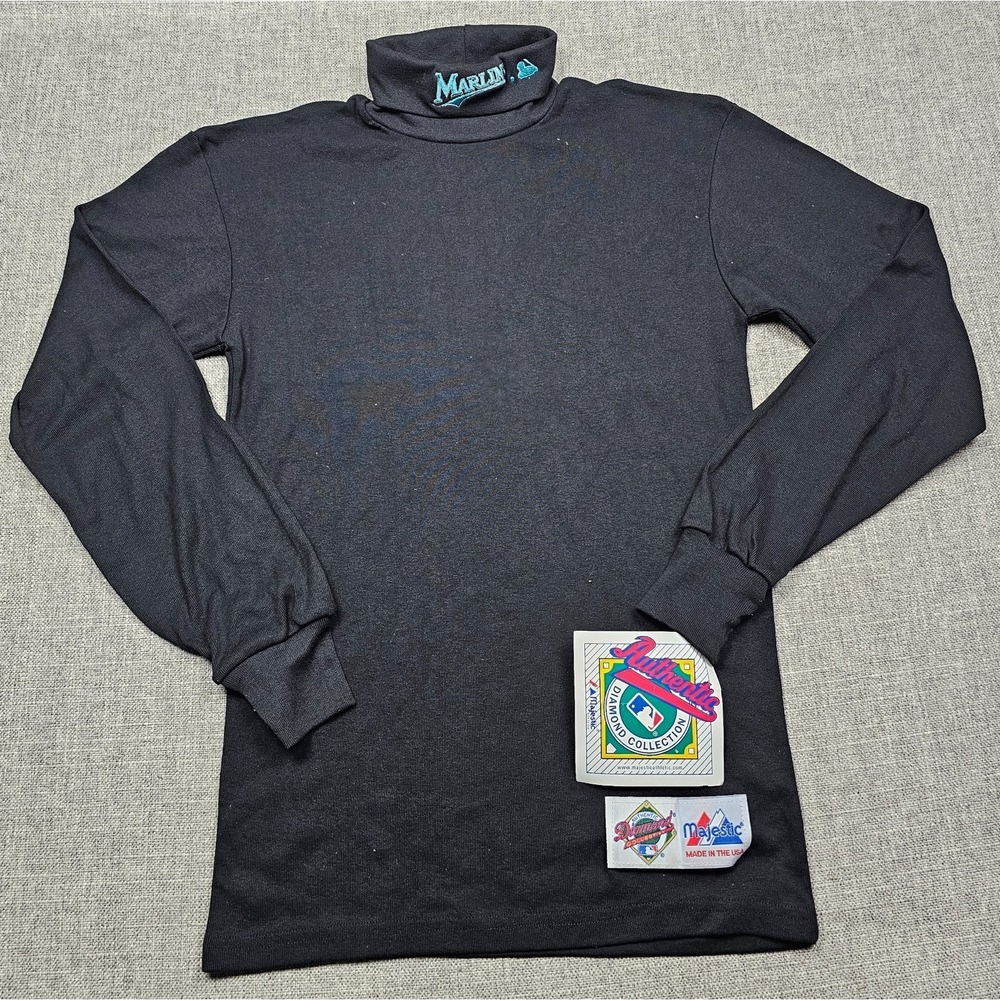 VINTAGE Florida Marlins Shirt Mens‎ Medium MLB Baseball Mock Neck Majestic USA